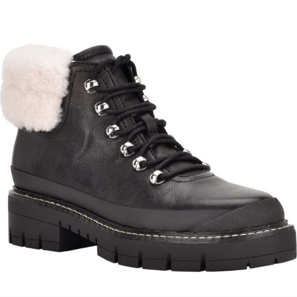 Marc Fisher LTD Cade Genuine Leather Shearling Cuff Lace-Up Boot Size 9 #465